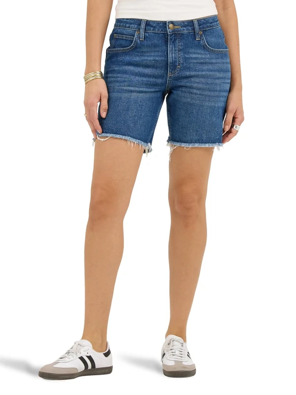 Lee Women's Legendary 7" Side Slit Denim Short, Indigo Quilt, 4
