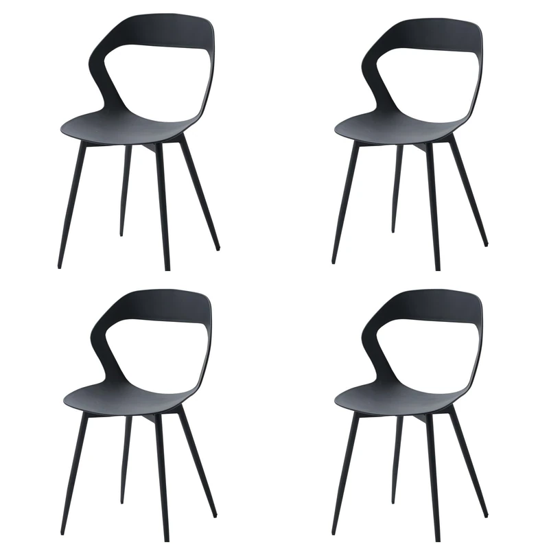 GrandCA HOME Set of 4 Dining Room Chairs, Kitchen Chairs with Hollow Backrest, Solid Black Metal Legs (Black, 4) - Image 1