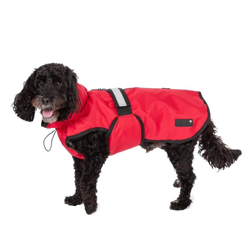 Danish Design 3-in-1 Dog Coat Red, 57cm (22in) - All Weather, Waterpoof, Fleece-Lined, Reflective Raincoat for Dogs