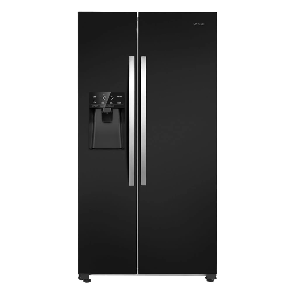 Teknix THSBS1791PLUBIX Freestanding American Side by Side Door Fridge Freezer - 562L Capacity - Plumbed Ice and Water Dispenser - Frost Free - Black Stainless Steel, H178.7 x W91.0 x D69.0 (cm)