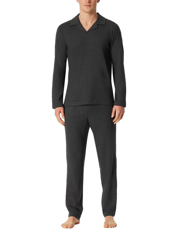 Schiesser Men's Herren Schlafanzug Lang mit Kragen Polokragen-Interlock-Selected Premium Warming Pajama Set, Dark Grey Mel_182031, 42