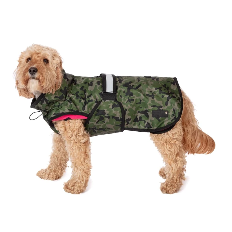 Danish Design 3-in-1 Dog Coat Camo Pink, 57cm (22in) - All Weather, Waterpoof, Fleece-Lined, Reflective Raincoat for Dogs