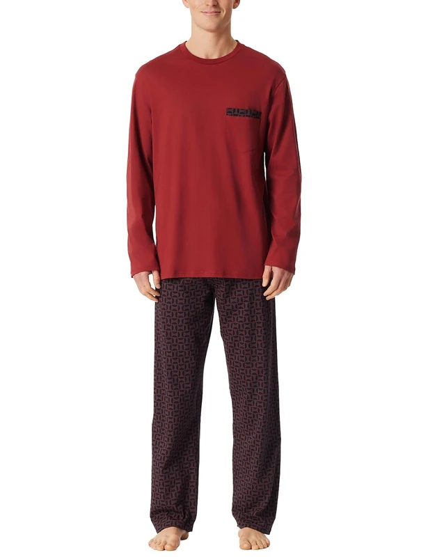 Schiesser Men's Long Pyjamas - Nightwear Set, Dark Red_180262, 42 - Image 1