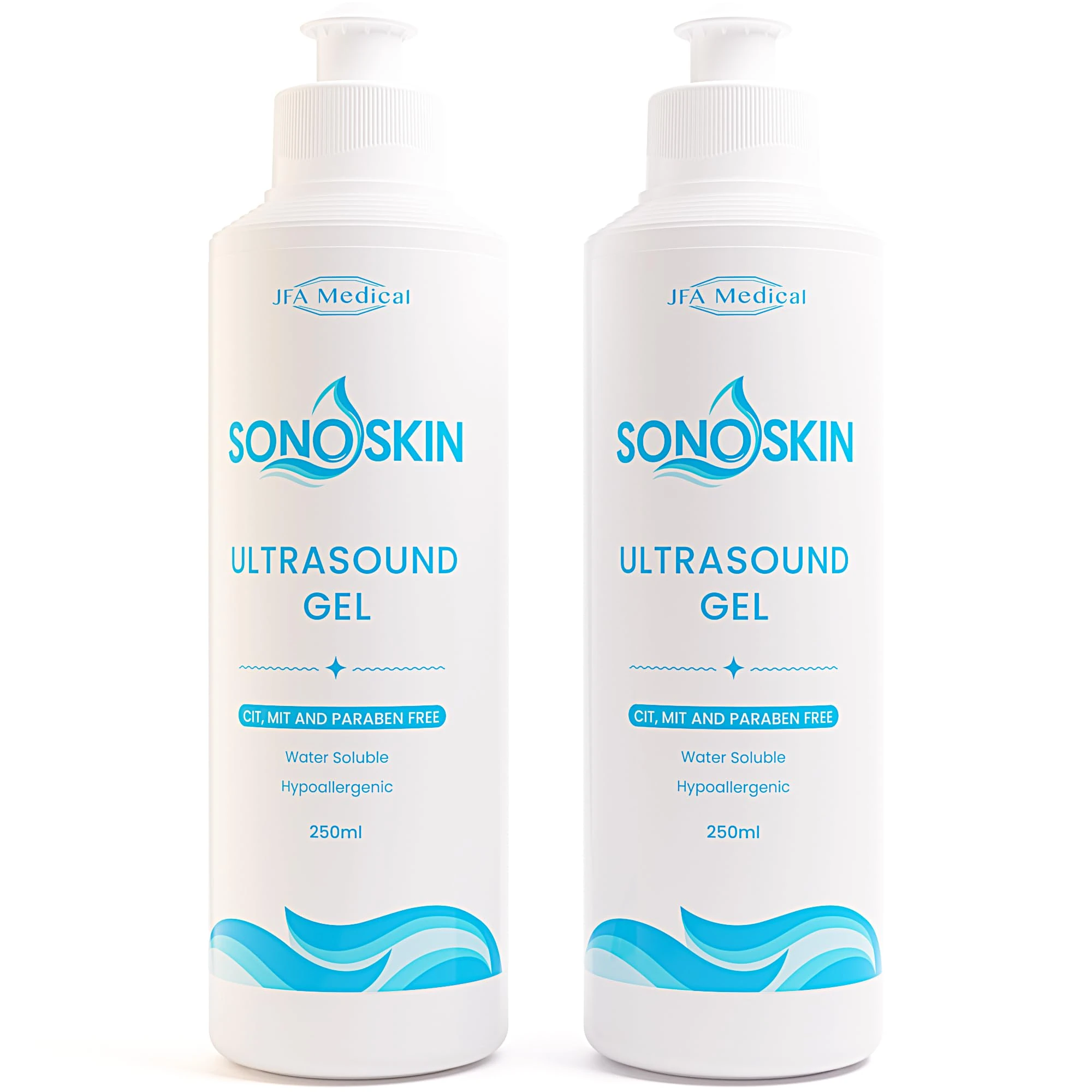 SONOSKIN Ultrasound Conductive Gel CIT, MIT and Paraben Free - Pack of 2 250ml Bottles