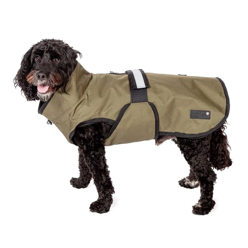 Danish Design 3-in-1 Dog Coat Olive, 57cm (22in) - All Weather, Waterpoof, Fleece-Lined, Reflective Raincoat for Dogs