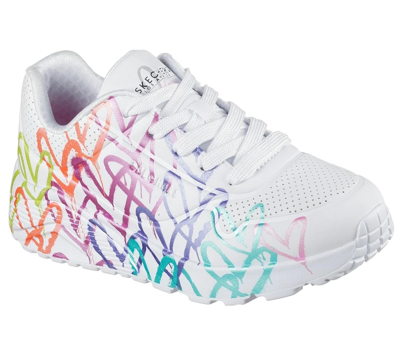 Skechers Girl's Uno Lite Metallic Joy Sneakers, White Synthetic/Multi Trim, 2 UK Child