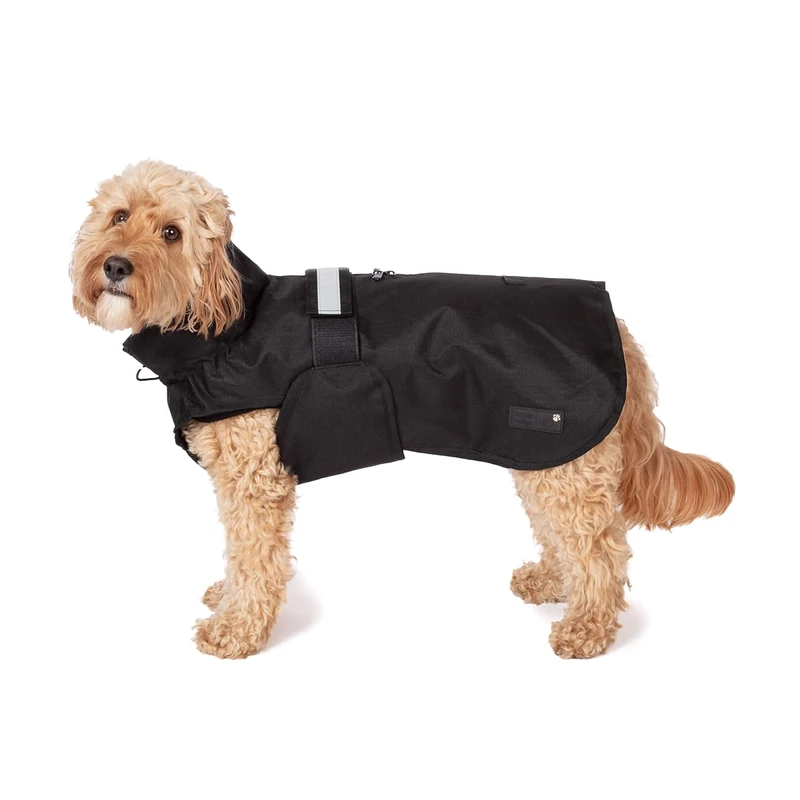 Danish Design 3-in-1 Dog Coat Black, 49cm (19in) - All Weather, Waterpoof, Fleece-Lined, Reflective Raincoat for Dogs
