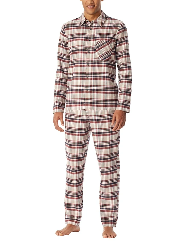 Schiesser Men's Long Pyjamas with Button Placket Flannel Nightwear Set Pyjama Set, Multicolor 2_182123, 40