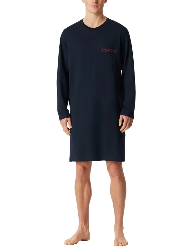Schiesser Men's Long-Bigshirt Sleep Shirt Organic Cotton Comfort Nightwear Nightdress, Midnight blue_182901, 42