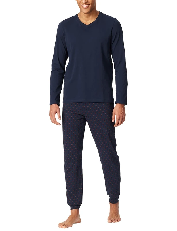 Schiesser Men's Herren Schlafanzug Lang mit Bündchen-Nightwear Set Pajama, Burgundy_181922, 48