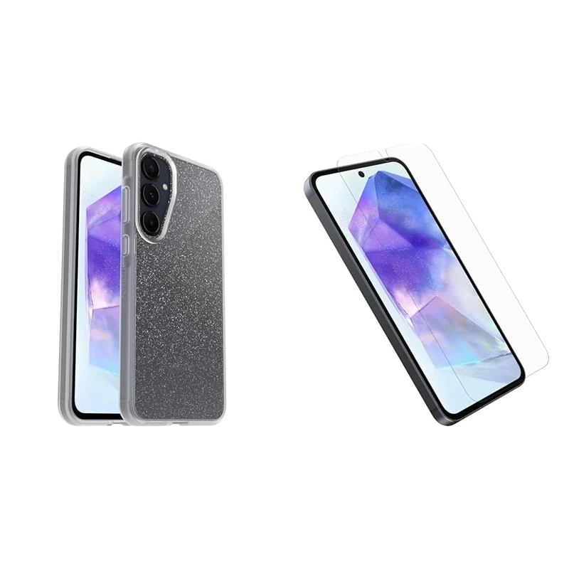 OtterBox Sleek Case for Samsung Galaxy A55 5G, Drop proof, Ultra-Slim, Protective Case, Tested to Military Standard, Stardust + OtterBox Glass Screen Protector for Galaxy A55 5G - No Retail Packaging