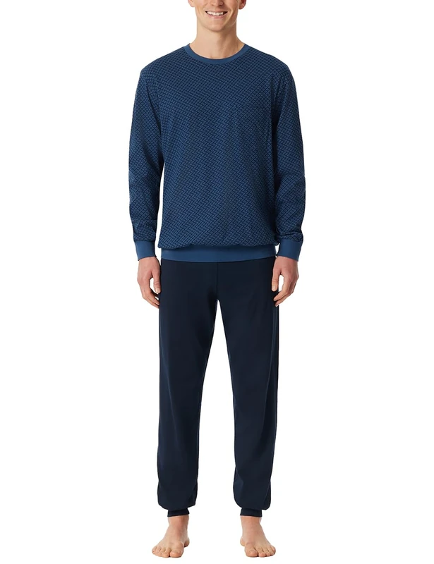 Schiesser Men's Herren Schlafanzug Lang mit Bündchen-Nightwear Set Pajama, Atlantic Blue_181156, 44