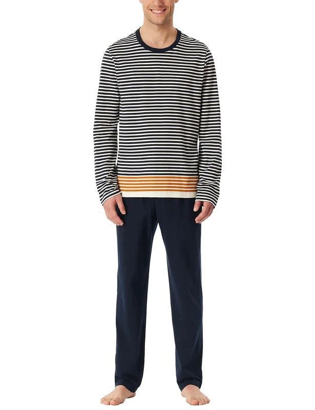 Schiesser Men's Long Pyjamas - Nightwear Set, Midnight blue_183127, 38