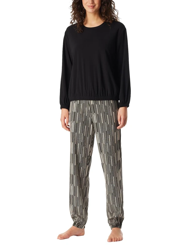 Schiesser Women's Damen Schlafanzug Lang Loungewear Modal-Nightwear Set Pajama, Black_183069, 14