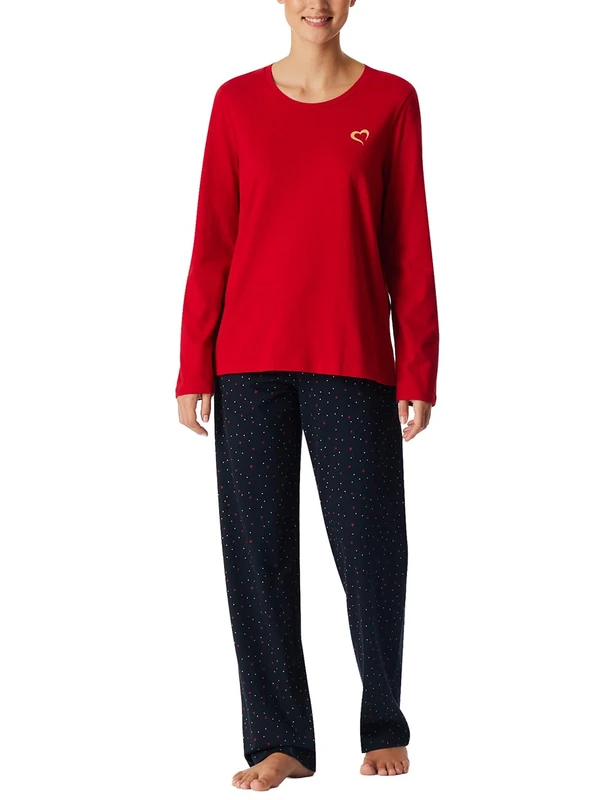 Schiesser Women's Pyjama Set Long Soft Cotton Nightwear Pyjama Set (Pack of 1), Red_183205, 16