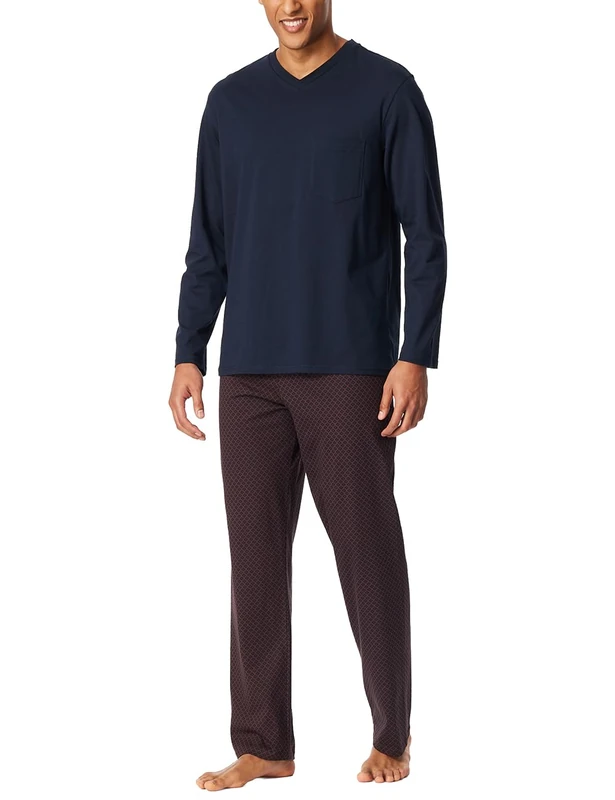 Schiesser Men's Pyjamas Long Nightwear Set Pyjama Set, Reddish Brown_181154, 46