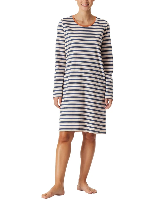 Schiesser Women's Long Sleeve Soft Cotton Big Shirt with Pockets Nightwear Nightdress, Champagne_181964, 10