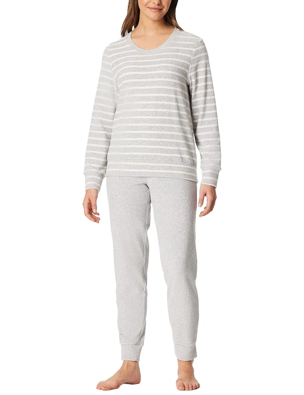 Schiesser 181968 Women's Long Terry Towelling Warm Cosy Nightwear Pyjama Set, Silver Grey Mel_181968, 50, Silver grey mel._181968, 24