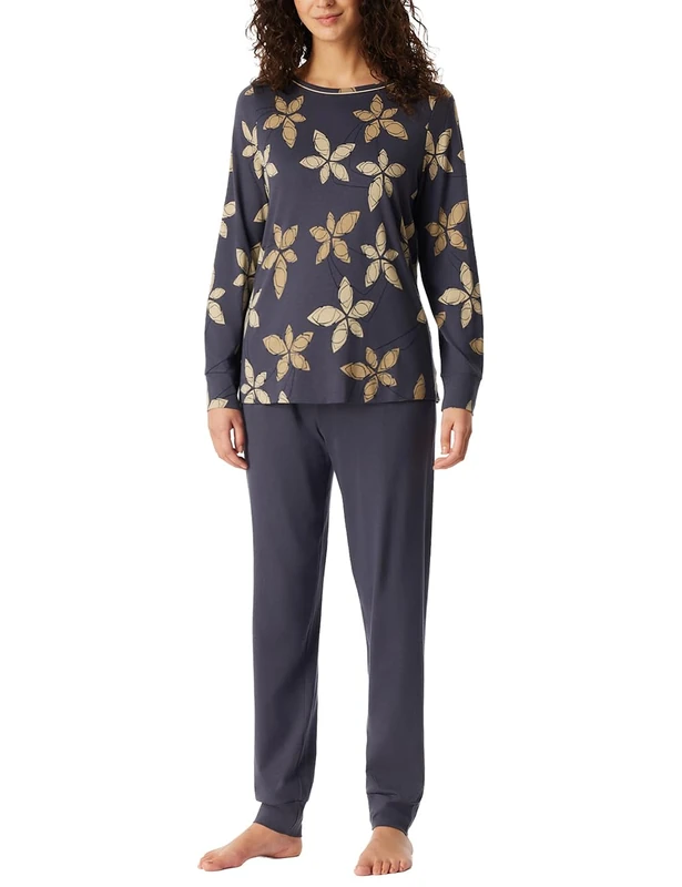 Schiesser Women's Long Cotton Modal Nightwear Pyjama Set, Graphite_182019, 16