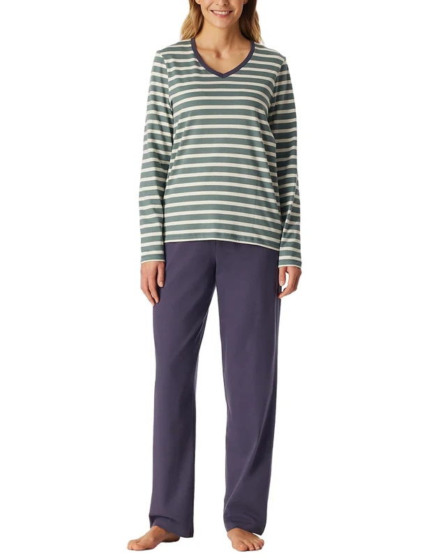 Schiesser Women's Damen Schlafanzug Lang Baumwolle-Nightwear Pajama Set, Mineral_181756, 10