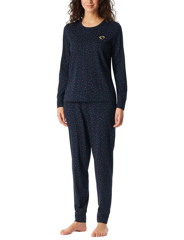 Schiesser Ladies Long Cotton Pyjamas Nightwear Night Blue, Midnight Blue_183206, 18