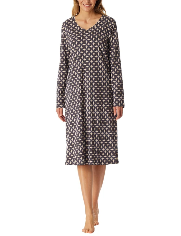 Schiesser Women's Long Sleeve Soft Cotton Bigshirt with Pockets Nightwear Nightdress Graphite_181985, 36, Graphite_181985, 10