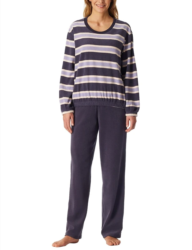 Schiesser Women's Long Terry Cloth Pyjamas Warm Cosy Feel Good Nightwear Pyjama Set, Indigo_183061, 14