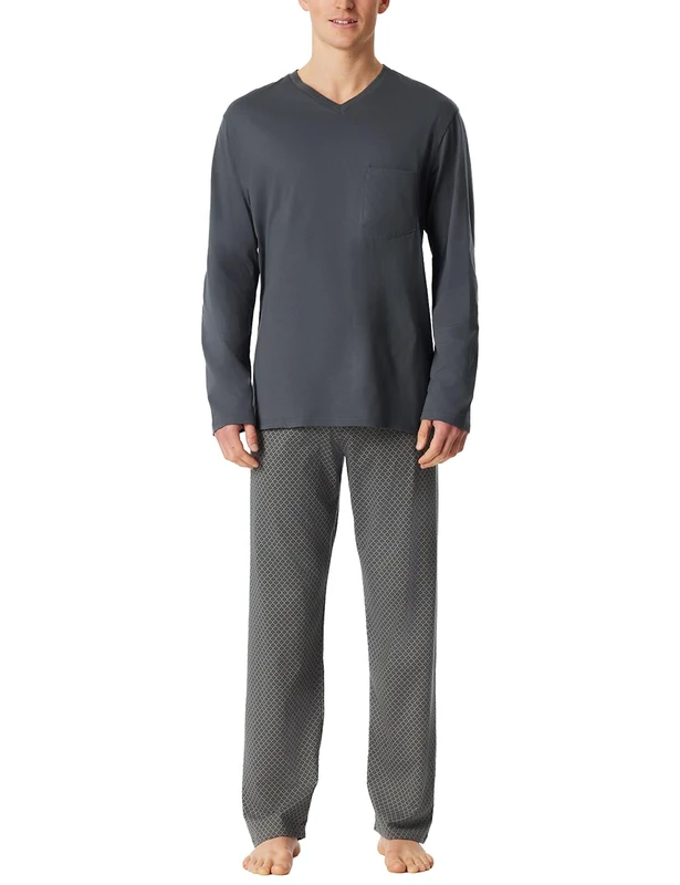 Schiesser Men's Pyjamas Long Nightwear Set Pyjama Set, Dark Grey_181154, 38