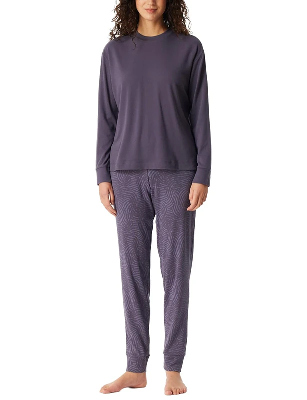 Schiesser Women's Damen Schlafanzug Lang Loungewear-Selected Premium Warming Pajama Set, Indigo_181990, 14