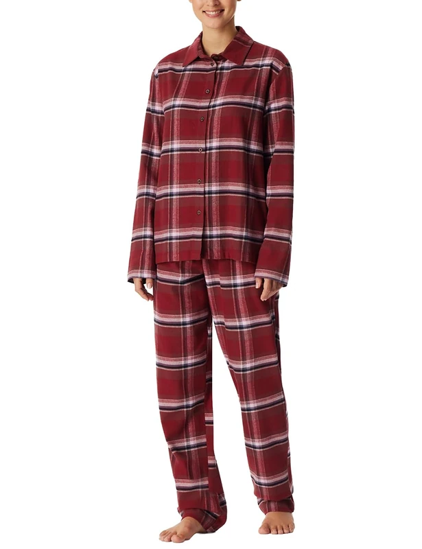Schiesser Women's Damen Schlafanzug Lang Webflanell-Selected Premium Warming Pajama Set, Burgundy_181991, 22
