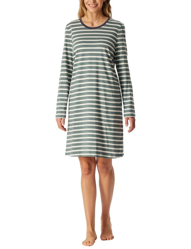 Schiesser Women's Damen Nachthemd Langarm Weiche Baumwolle Bigshirt mit Taschen-Nightwear Night Shirt, Mineral_181964, 10