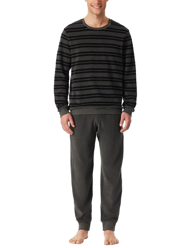 Schiesser Men's Long Pyjamas with Cuffs Nightwear Set Dark Grey Mel_183128, 50, Dark Grey Mel._183128, 40