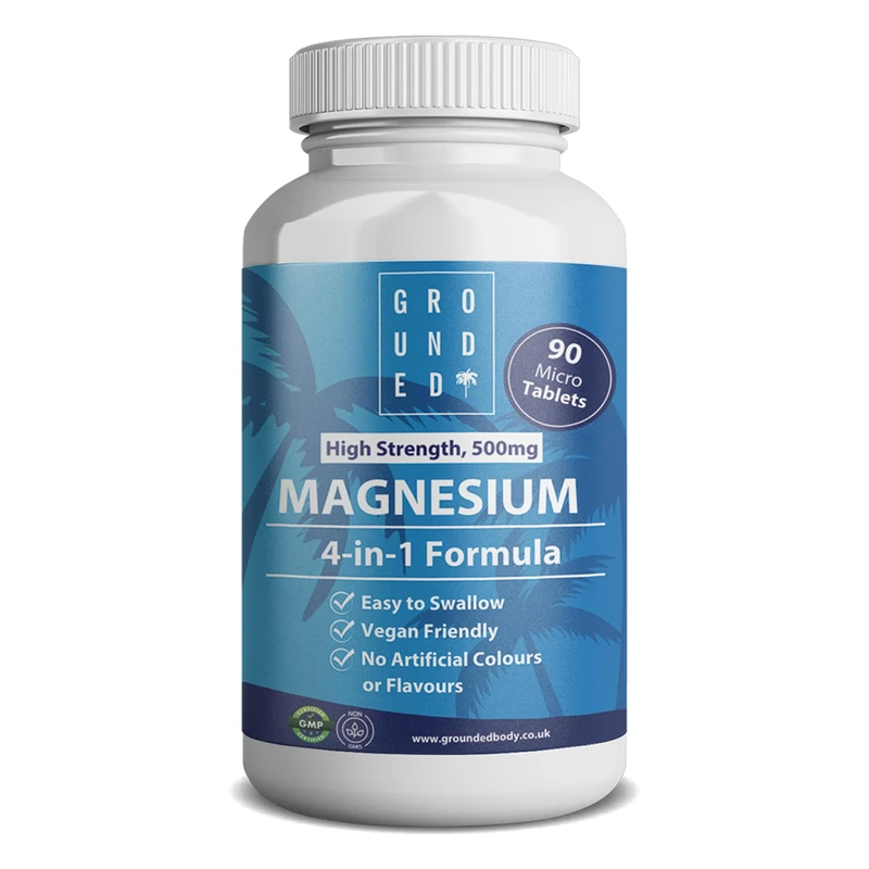 Grounded 500mg 4-in-1 Magnesium Micro Tablets with Magnesium Oxide, Chelate, Citrate & Glycinate - x90 Easy-to-Swallow, Vegan Supplement - Supports Sleep, Energy, Muscle Health & Relaxation, UK Made