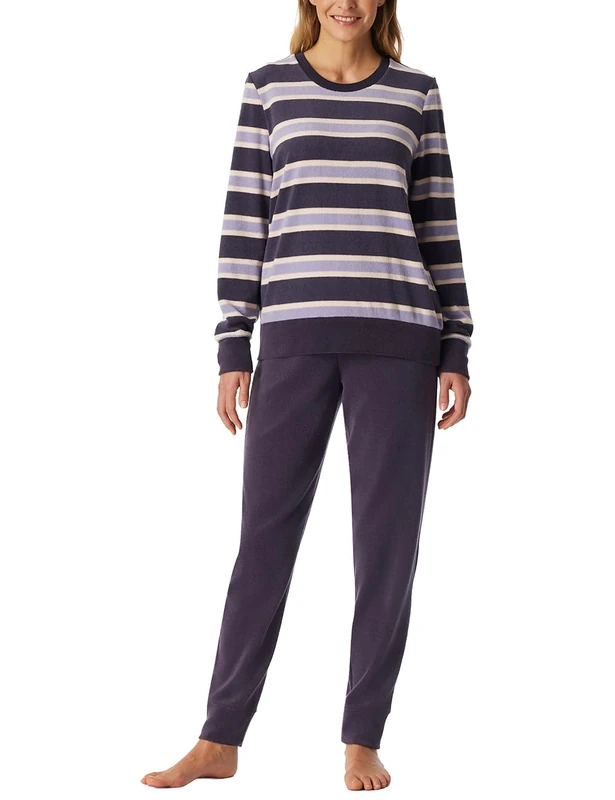 Schiesser Women's Damen Schlafanzug Lang Frottee Warm Kuschelig Wohlfühlen-Nightwear Pajama Set, Indigo_181968, 16