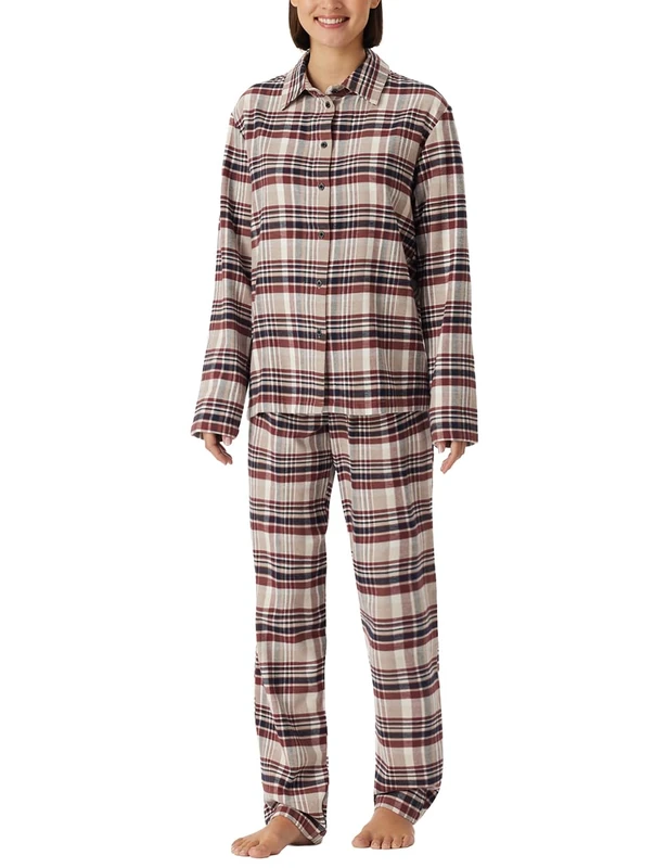 Schiesser Women's Long Terry Cloth Pyjamas Warm Cosy Feel-Good Nightwear Pyjama Set, Multicolor 2_182122, 22