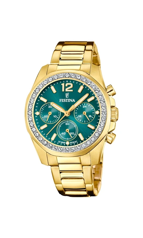Festina Ladies Gold PVD-Plated Chronograph Watch with Bracelet and Zirconia Sets F20609/6