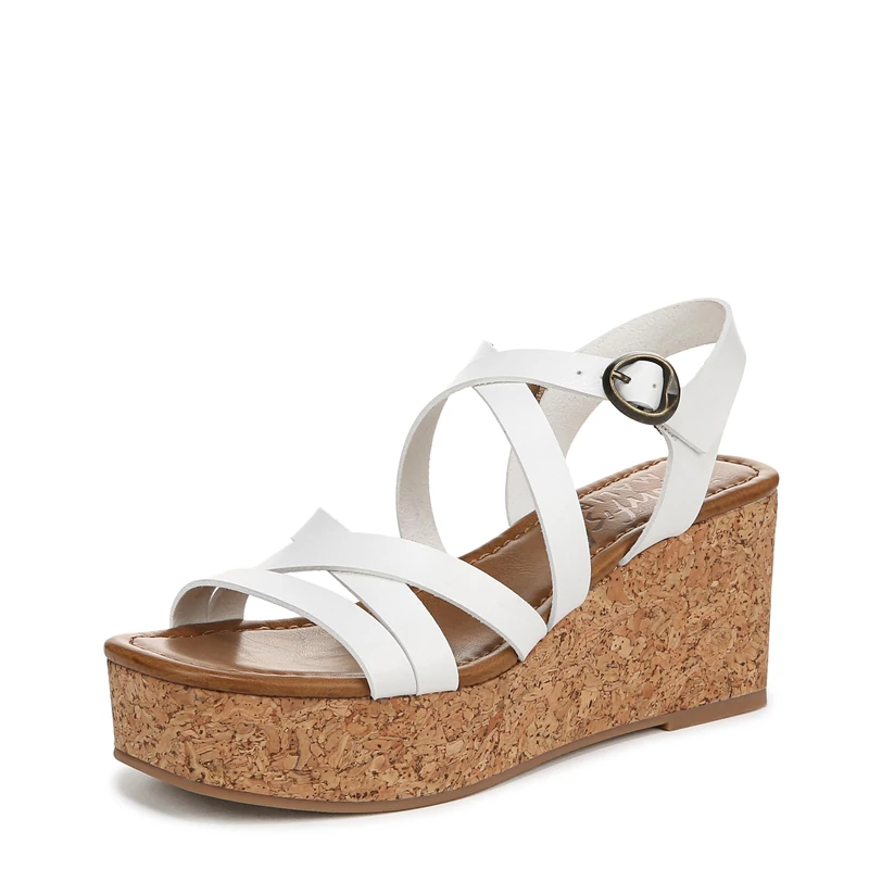 Blowfish Malibu Women's Aurora Wedge Sandal, White Faux Leather, Medium Fit, UK 5