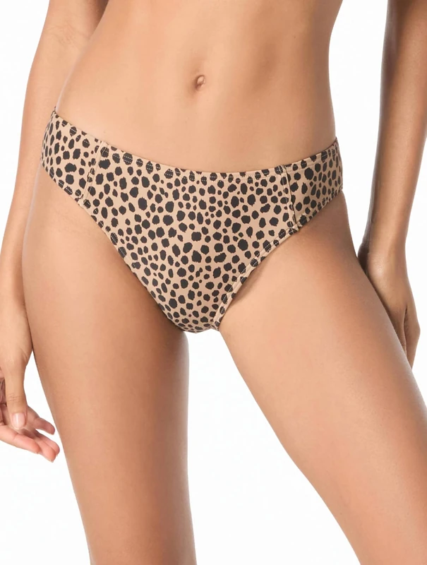 Michael Kors Swimwear Women's Cheetah Print High Leg Bottom Bikini, Café, Medium