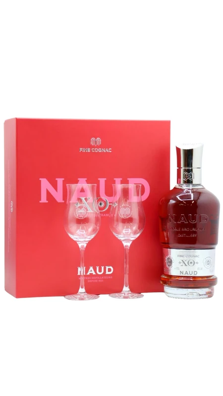 Naud XO Cognac, 70cl, 40% ABV Gift Pack inluding 2x Naud Cognac Glasses, Great for Birthdays and Christmas, Complete in Premium Gift Box