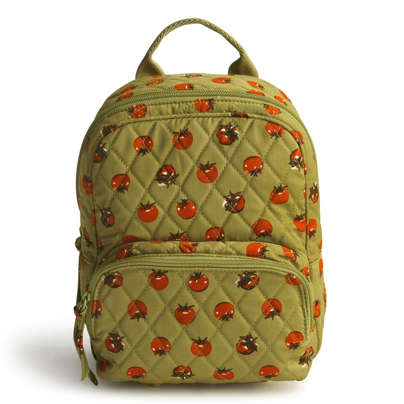 Vera Bradley Women's Premium Cotton Mini Banbury Backpack Bookbag, Tiny Tomatoes Palm, One Size