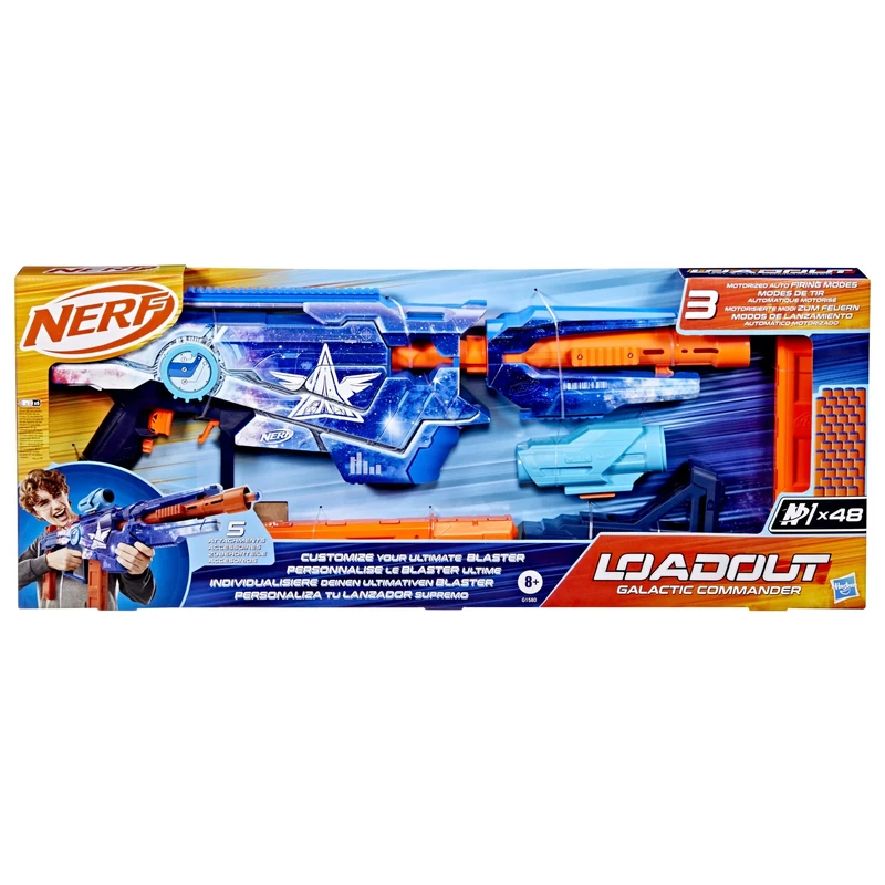 Nerf Loadout Galactic Commander Blaster, Motorised Dart Blaster with 3 Firing Modes, Scope, Barrel & Storage Stock, Includes 48 Official N1 Foam Darts, Perfect Toys for Boys & Girls