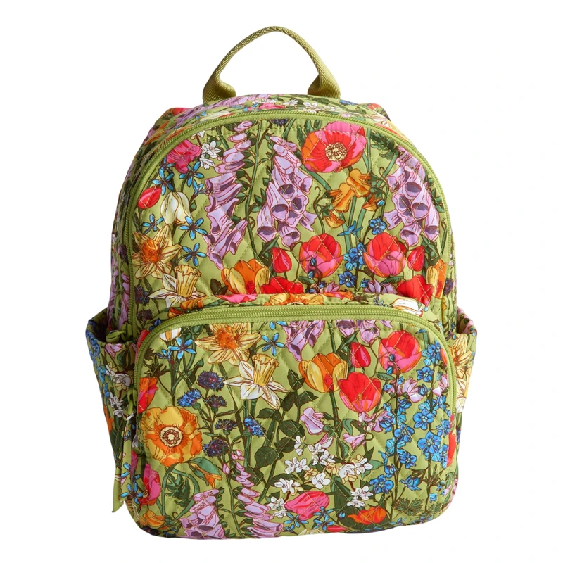 Vera Bradley Women's Premium Cotton Small Banbury Backpack Bookbag, Meadow Bouquet, One Size