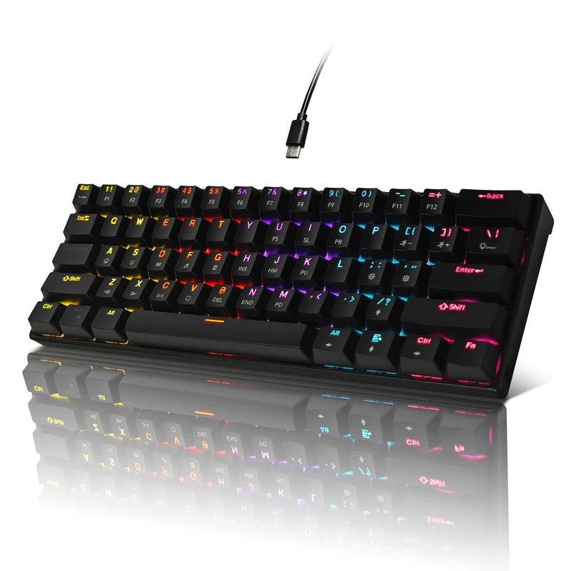 Bangsanth Mechanical Keyboard, 60% Mechanical Gaming Keyboard with Red Switches and Dynamic 19-Mode Backlight - Plug and Play, 61-Key, Anti-Ghosting, for PC, Windows, Mac, Gamer, Office, Typists