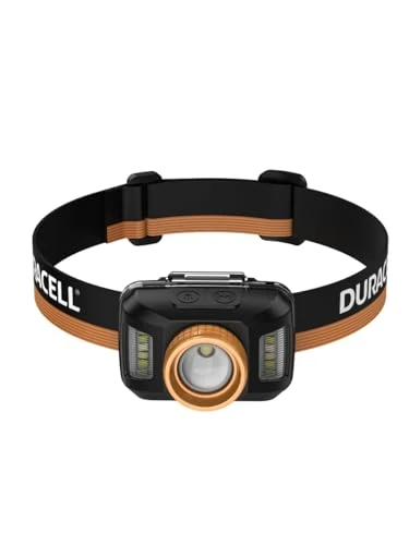 Duracell DH400 Core LED Headlamp - 400 Lumens, Focusable, 50 m Beam Range, Red Light Function, Various Light Modes, 3 x AAA Batteries Included, Ergonomic, Splashproof, Ready to Use