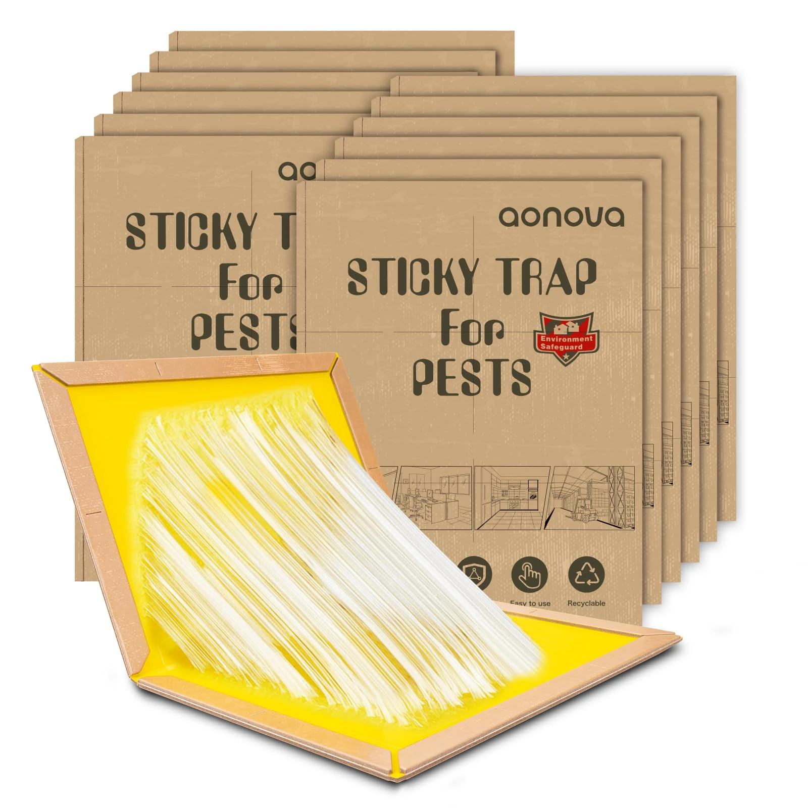 aonova Pest Sticky Traps - 12 Pack Sticky Pads for Indoor Outdoor Kitchen Garage Garden