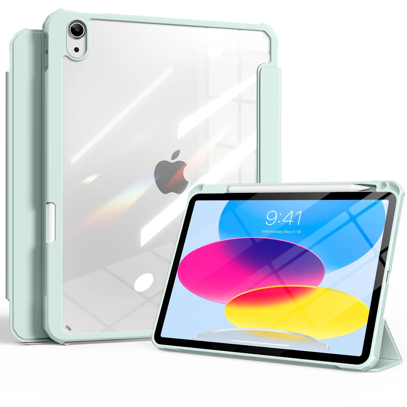 SZPSGC iPad Case for 11th Gen (A16, 2025, 11") & 10th Gen (2022, 10.9") – Crystal Hard Clear Back, Slim Shockproof TPU Frame, Built-in Apple Pencil Holder,Green