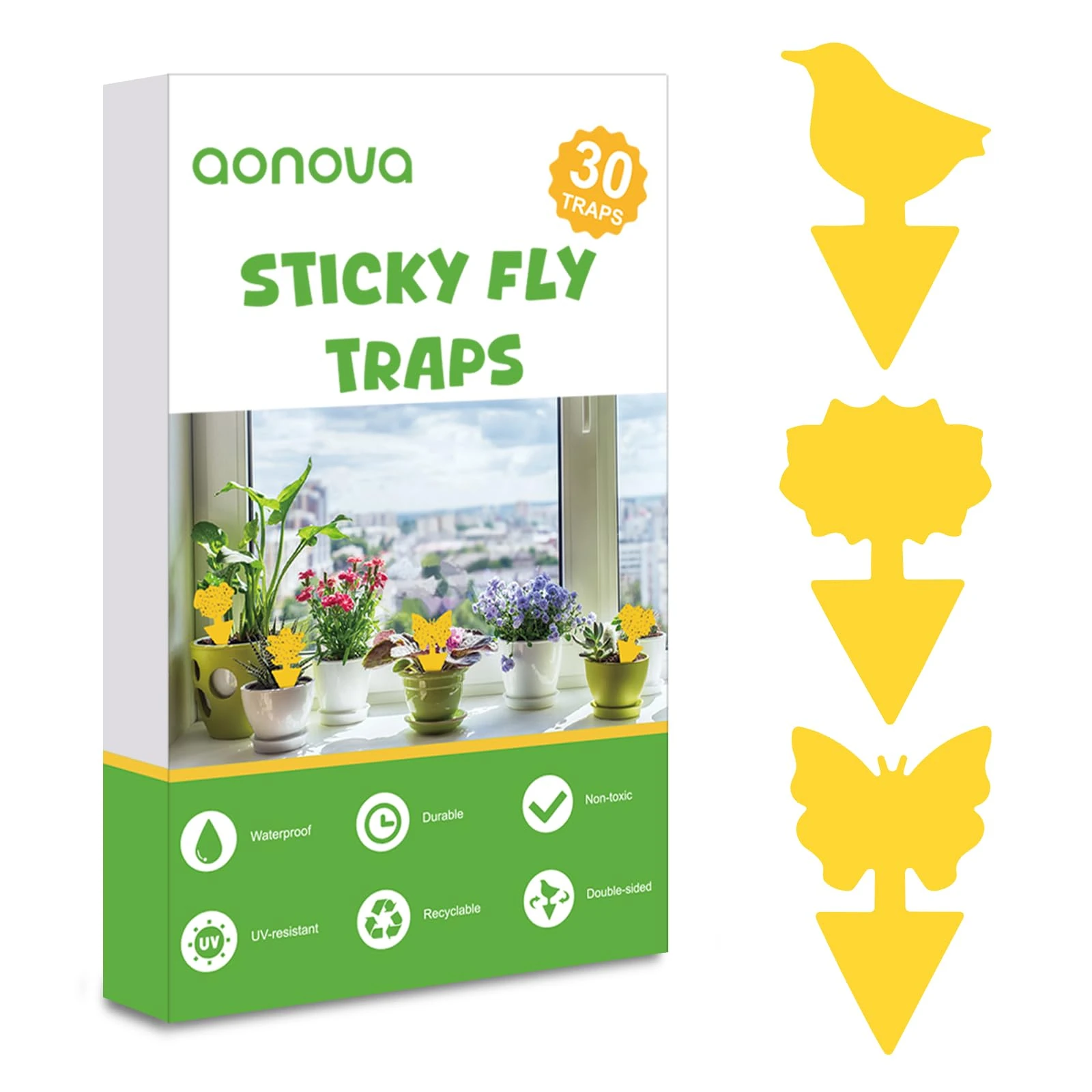 aonova Sticky Fly Traps, 30 Pack Yellow Traps for Indoor Plants, Outdoor Insects Fly Control