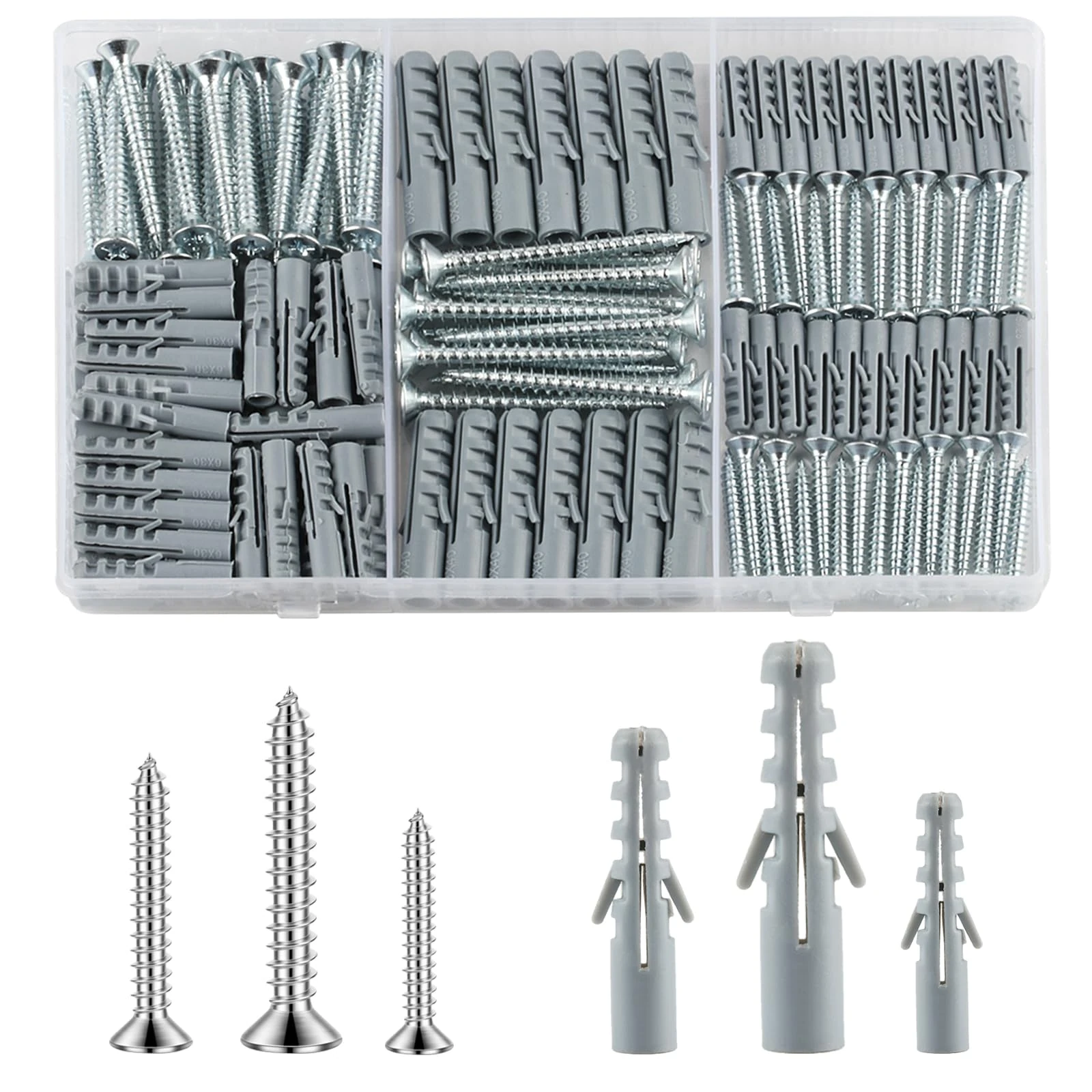 230 Pcs Screws and Wall Plugs Set, Masonry Brick Concrete Wall Plasterboard Fixings Self Drilling Screws and Wall Raw Plugs Anchor Bolts, M3.5/M4/M5/M6/M8(115 + 115)