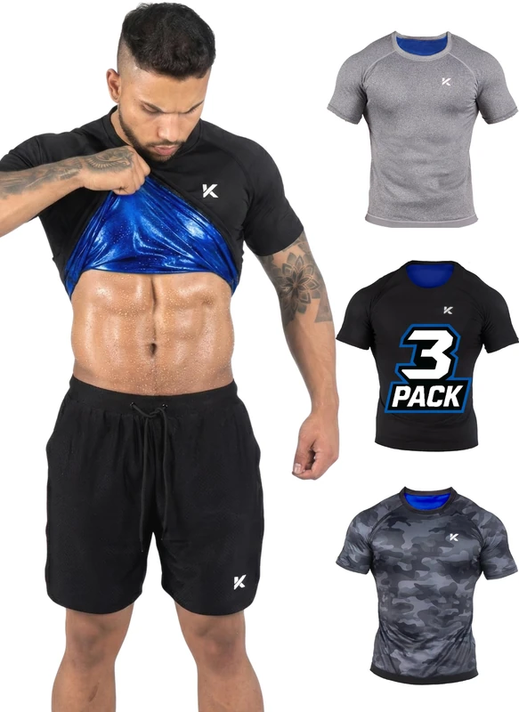 Kewlioo Men's Sauna Suit Shirt - Heat Trapping Sweat Compression Vest, Shapewear Top, Gym Exercise Versatile Shaper Jacket, Multicolor 3 Pack, L