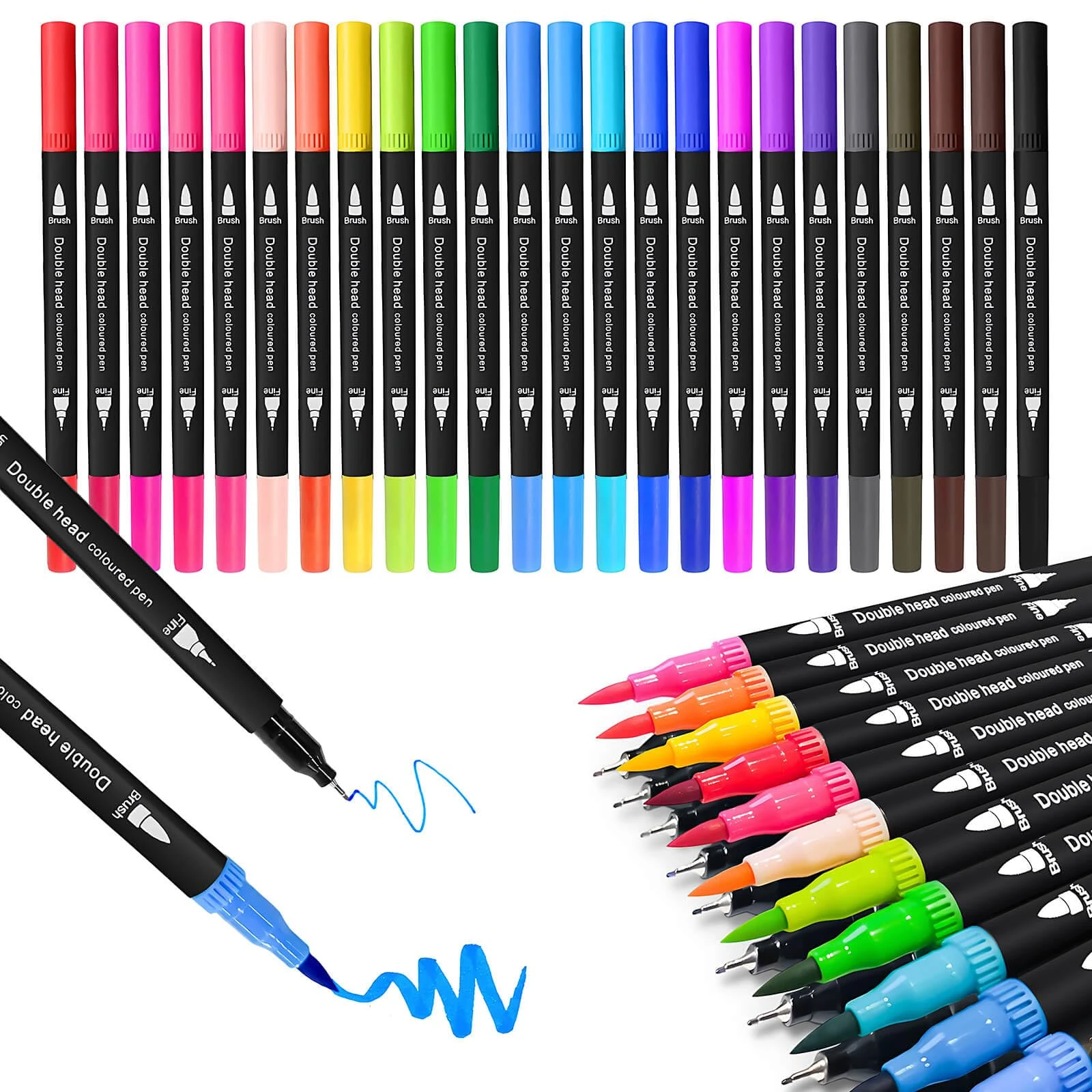 FZMIT 24 Dual Tip Colouring Pens Markers,Colouring Books for Adults,Felt Fine & Brush Tip Pens for Art Coloured Markers Pens for Drawing Calligraphy Painting Sketching